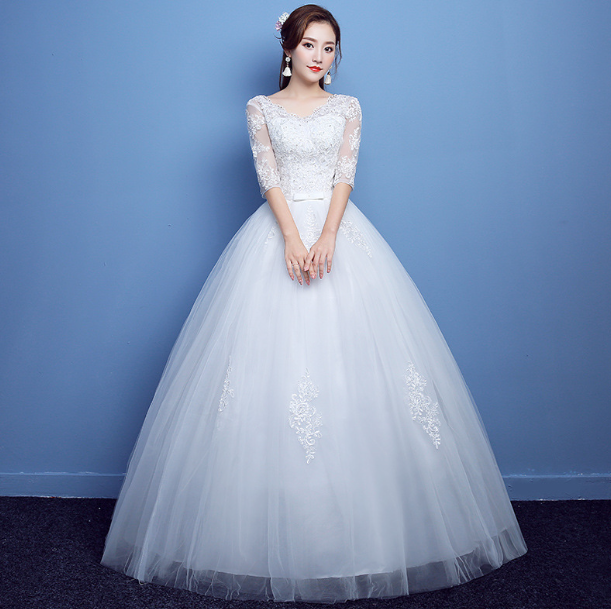 2019 Korean Vintage Lace Long Sleeve Wedding Dress